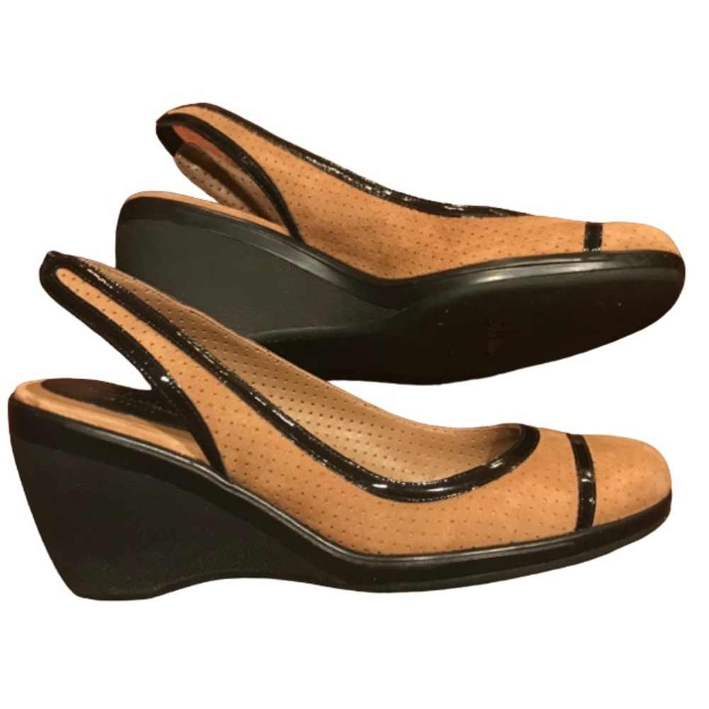 Cole Haan Nike Air Brown Perforated Suede Slingback Wedge D23465 Size 7.5 EUC